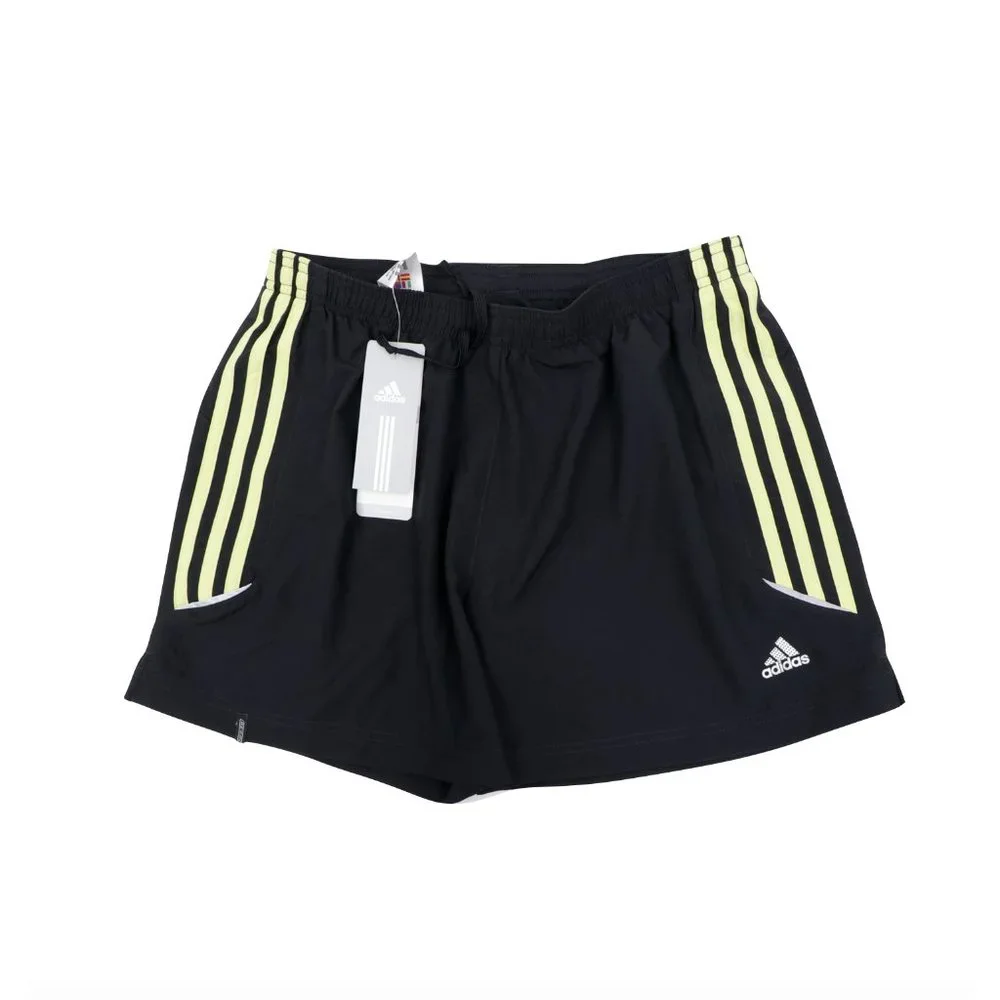 adidas Black Athletic Shorts with Neon Yellow Stripes